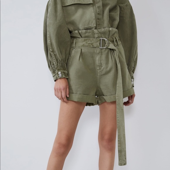 Zara Olive High Waist Paperbag Shorts - Picture 8 of 11